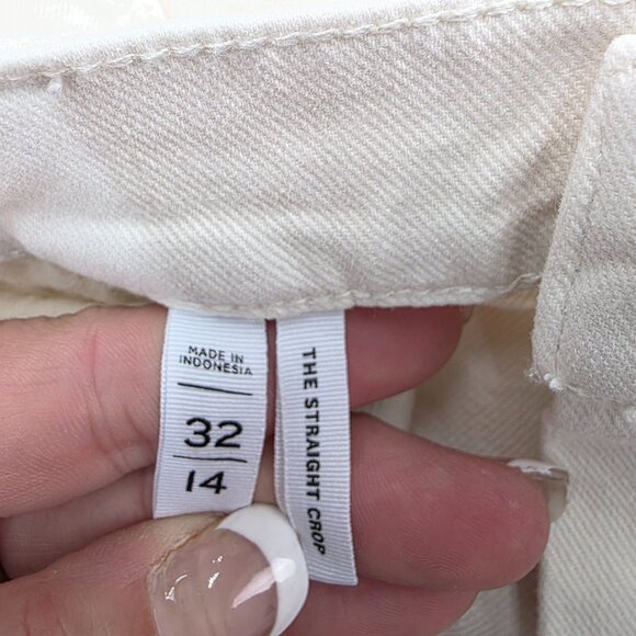Loft Womens Off-White Straight Crop Jeans Size 14 High-Rise Raw Hem Stretch - Picture 7 of 13
